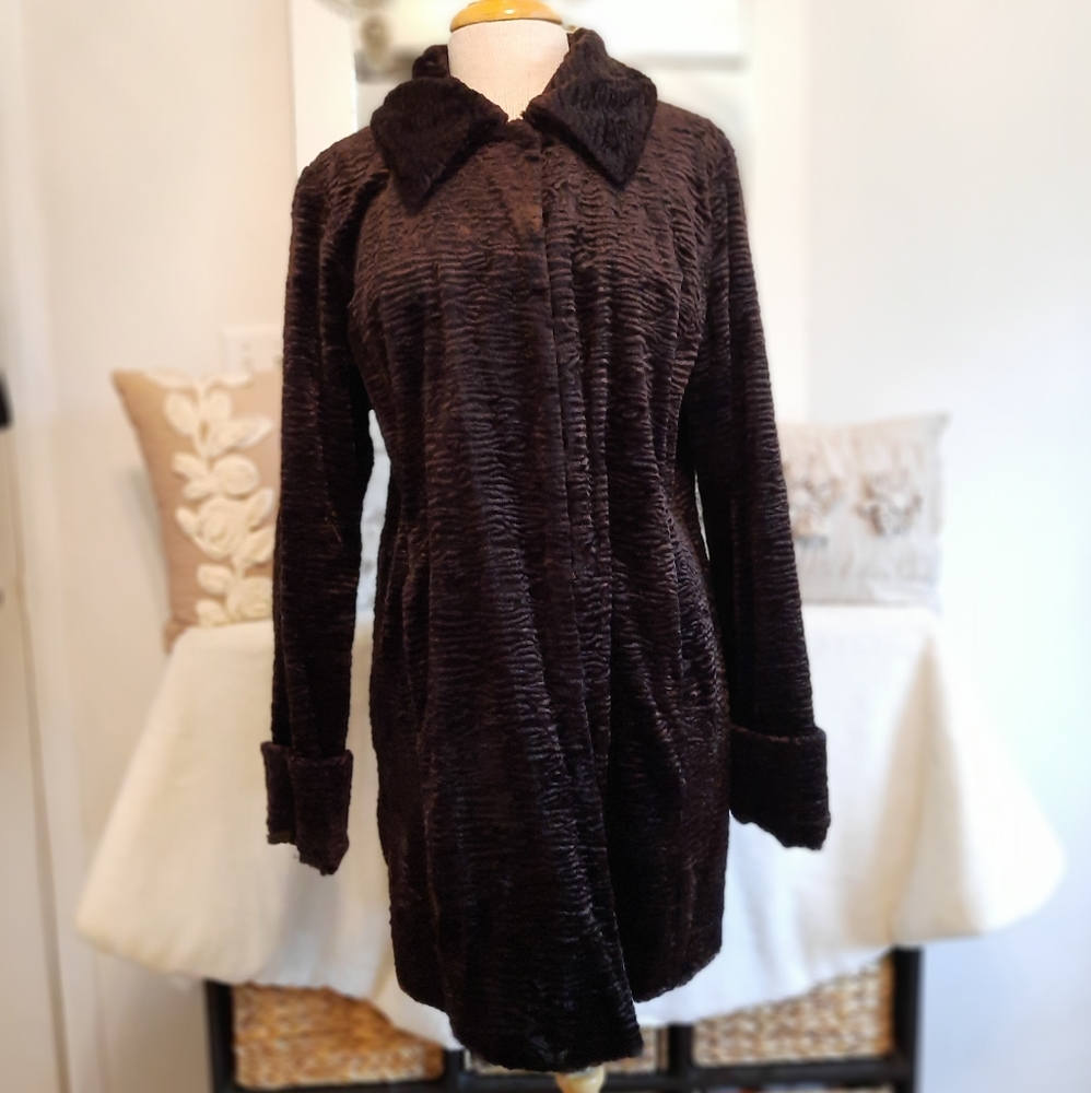Lauren Ralph Lauren Holiday Faux Persian Curly Lamb Chocolate Brown Coat